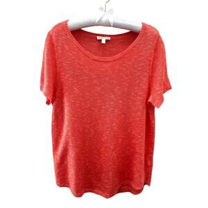 EILEEN FISHER | Orange Organic Linen Cotton Short Sleeve Sweater Top | Large